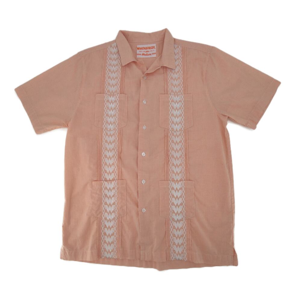 Whataburger Embroidered Guayabera Short Sleeve Shirt Mens Medium Orange Check - Picture 9 of 9